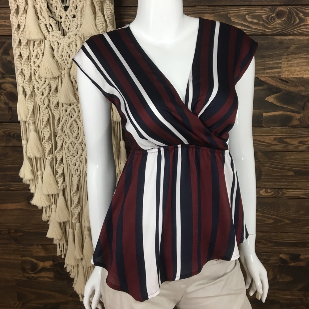 Express | Striped V-Neckline Asymmetrical Peplum Blouse